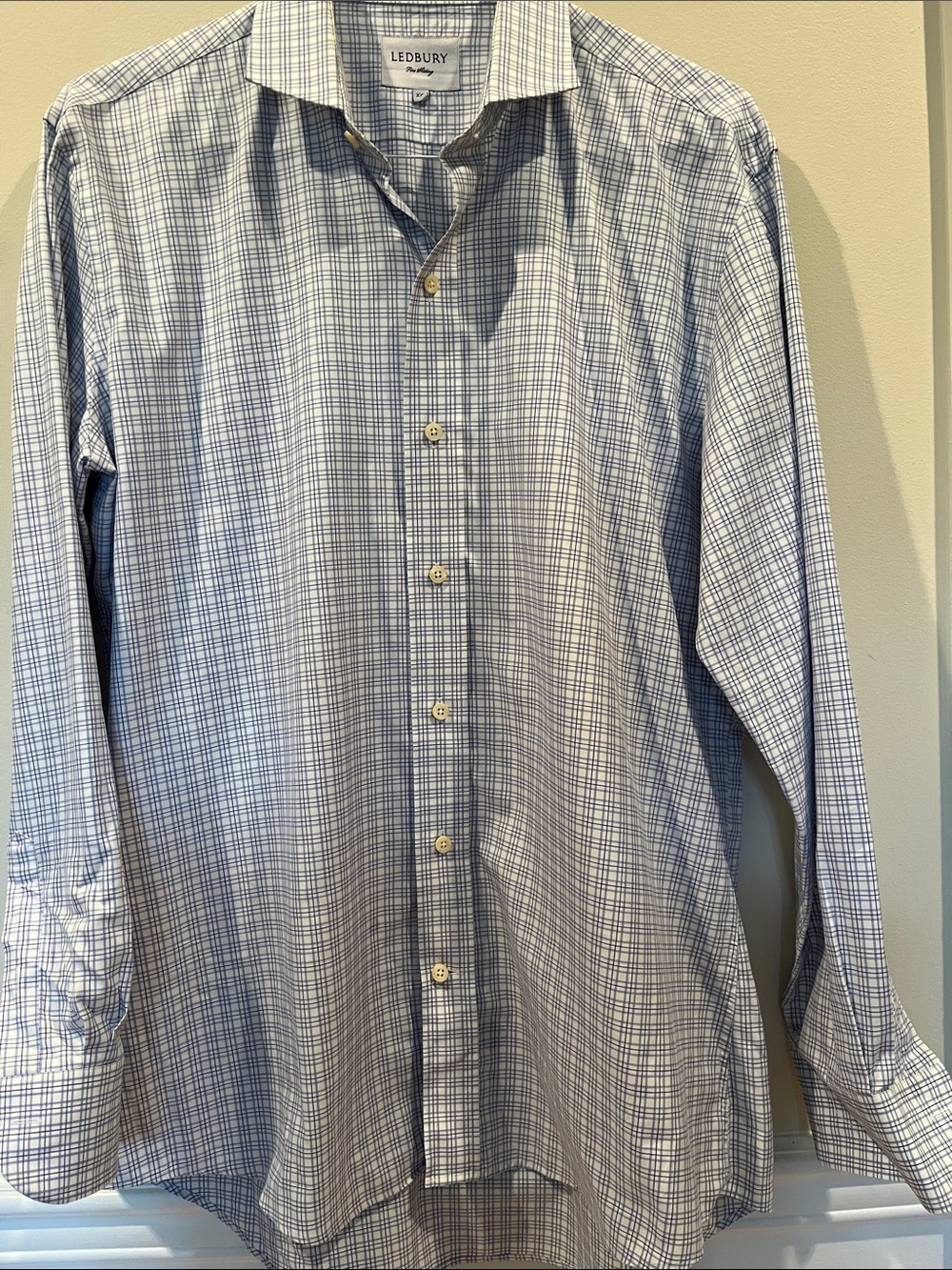 Ledbury Blue Windowpane Dress Shirt - Spread Collar